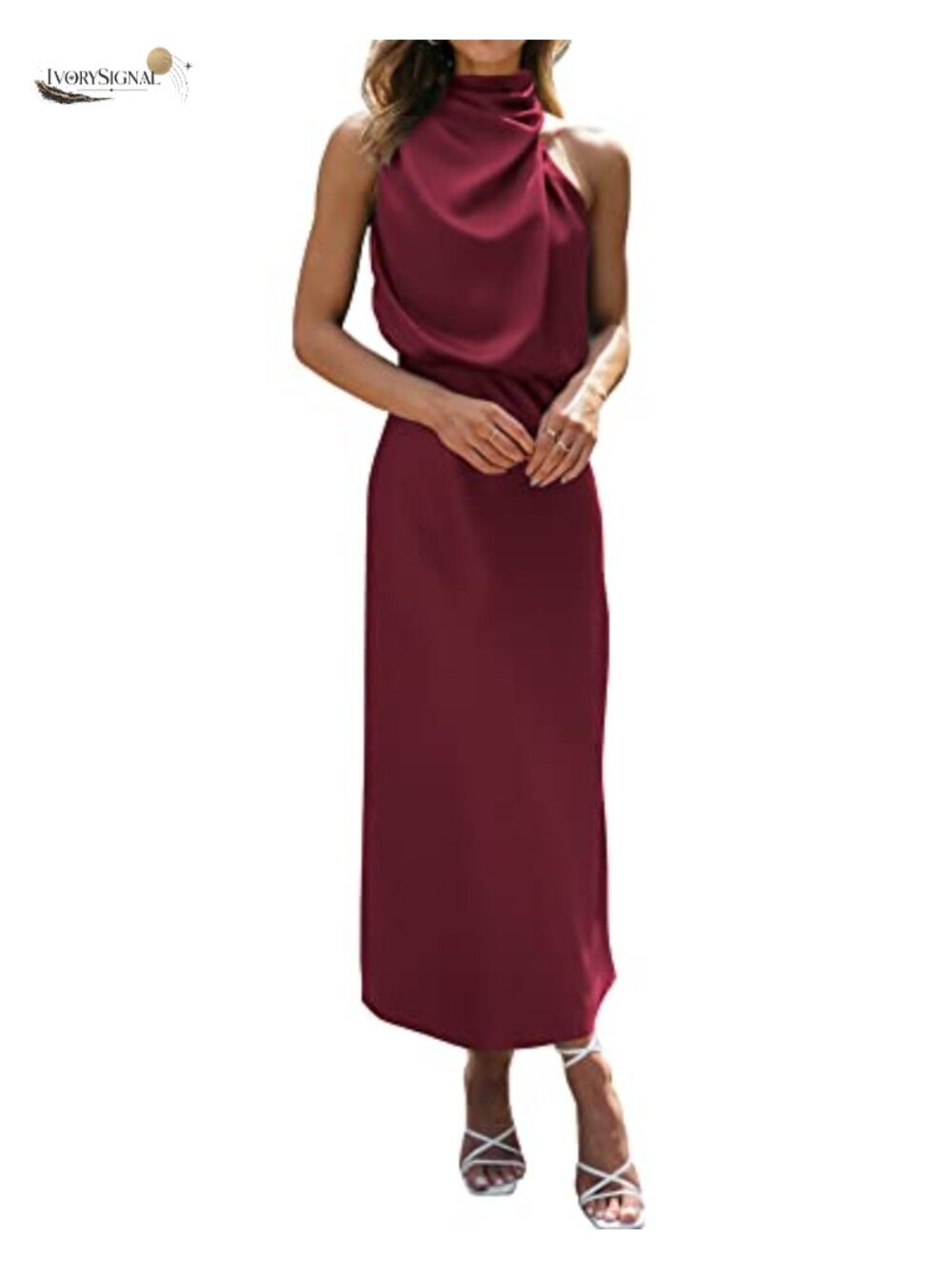 Satin Mock Neck Sleeveless Maxi Dress Formal Cocktail